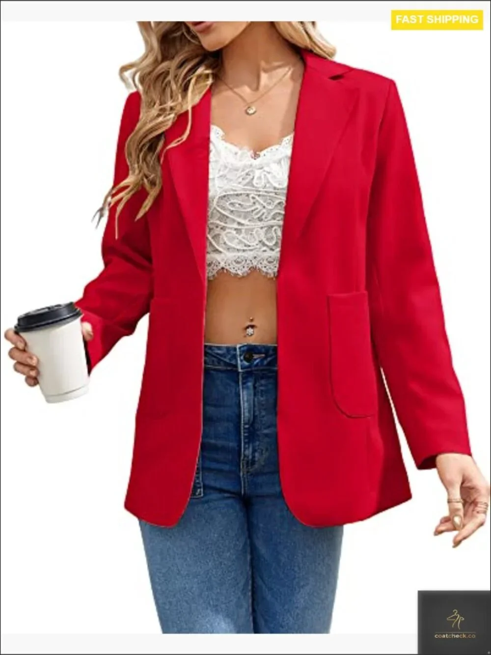 Open Front Blazer Long Sleeve Notch Collar Casual Work Office Jacket Lightweight